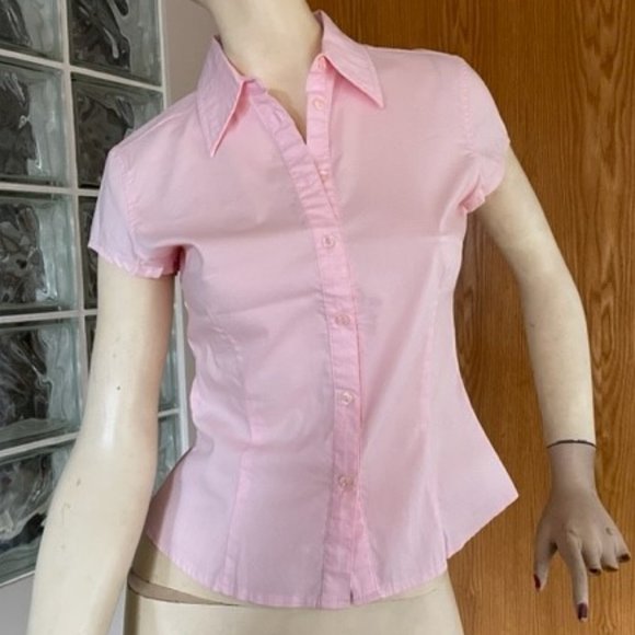 Mexx Tops - MEXX  SHORT-SLEEVED BUTTON-DOWN FITTED BLOUSE  Pink, Size 4